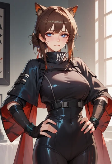 arknights,amiya_(arknights),black widow bodysuit,spiderweb cape,leather gloves  - AI generated anime art