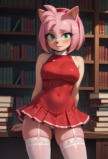 sonic_(series),amy_rose,mini skirt, stockings  - AI generated anime art