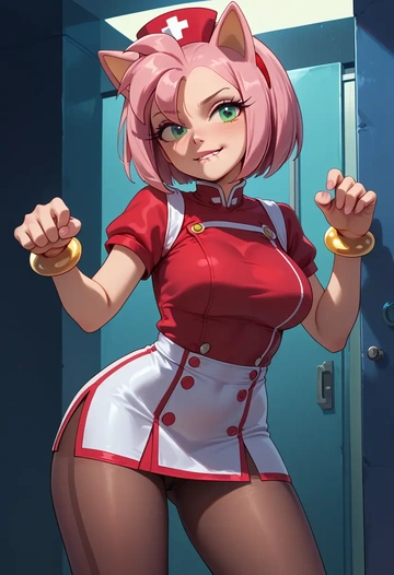 sonic_(series),amy_rose,nurse, pantyhose,mini skirt  - AI generated anime art