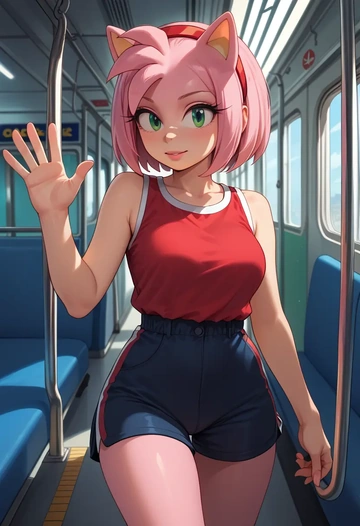 sonic_(series),amy_rose,athletic,shorts,sexy  - AI generated anime art