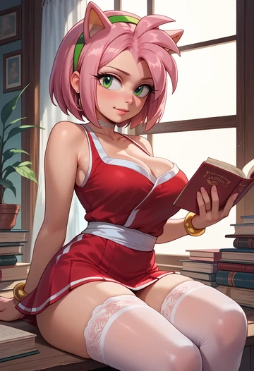 sonic_(series),amy_rose,mini skirt, stockings  - AI generated anime art