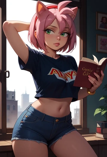 sonic_(series),amy_rose,denim shorts  - AI generated anime art