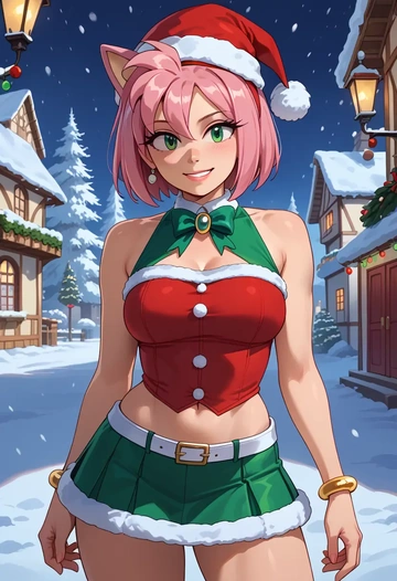 sonic_(series),amy_rose,Christmas,dress  - AI generated anime art