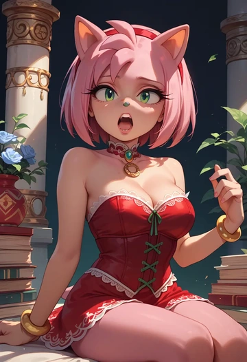 sonic_(series),amy_rose,vampire corset,lace blouse,velvet skirt  - AI generated anime art