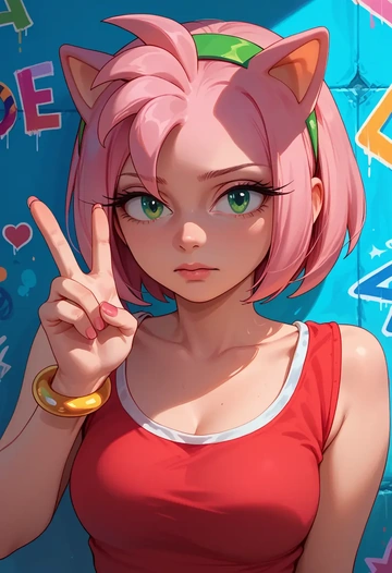 sonic_(series),amy_rose,neon graffiti top,dolphin shorts  - AI generated anime art