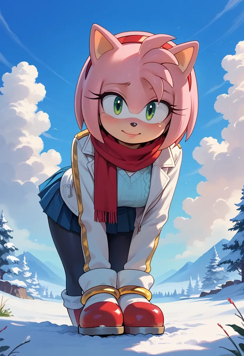 sonic_(series),amy_rose,winter,student uniform,puffer jacket  - 