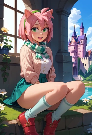 sonic_(series),amy_rose,spring,student uniform,light cardigan  - AI generated anime art