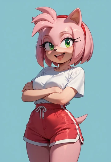 sonic_(series),amy_rose,jogger shorts,oversized tank  - AI generated anime art