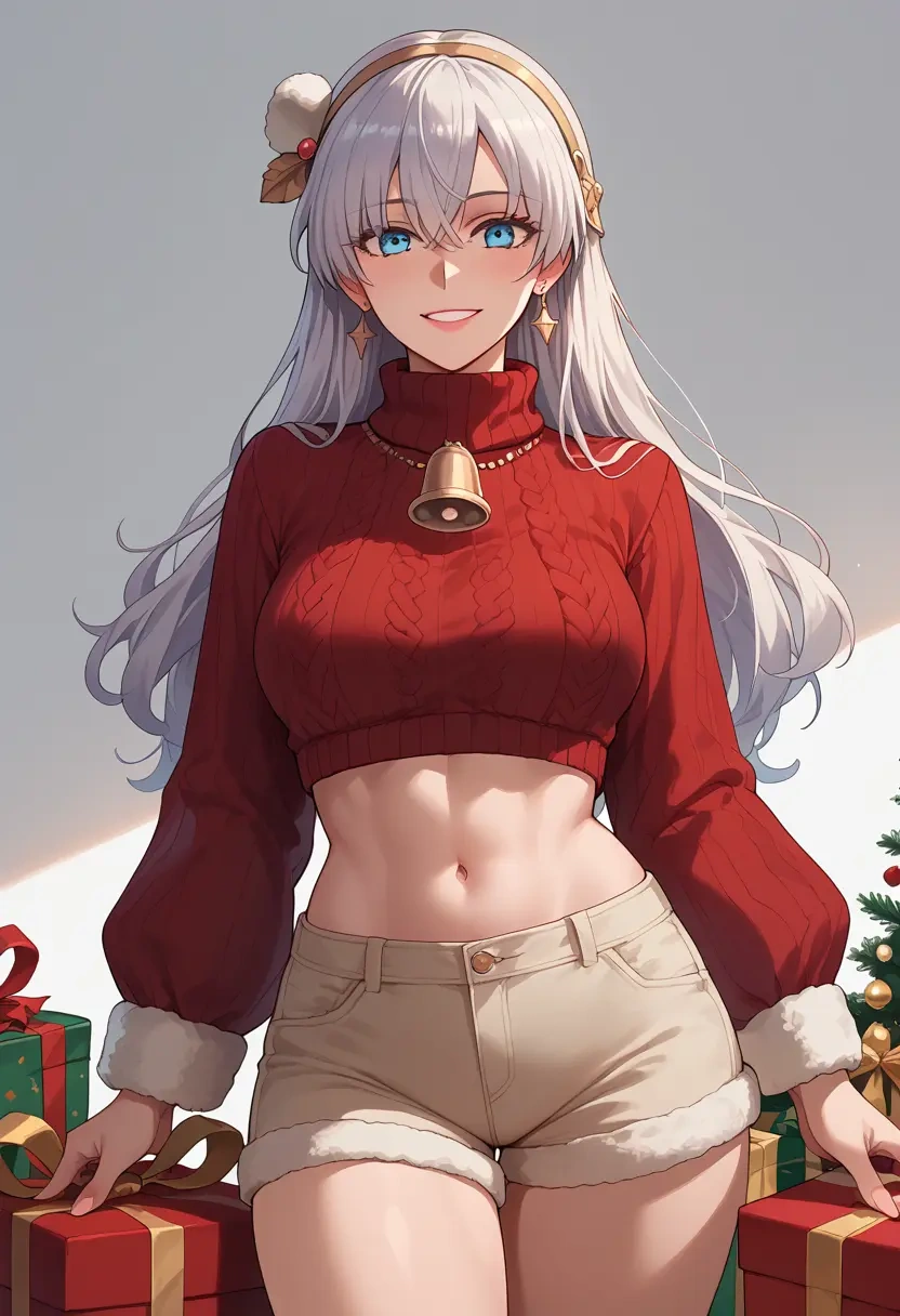 fate_(series),anastasia_(fate),Christmas,red velvet shorts,turtleneck sweater  - 