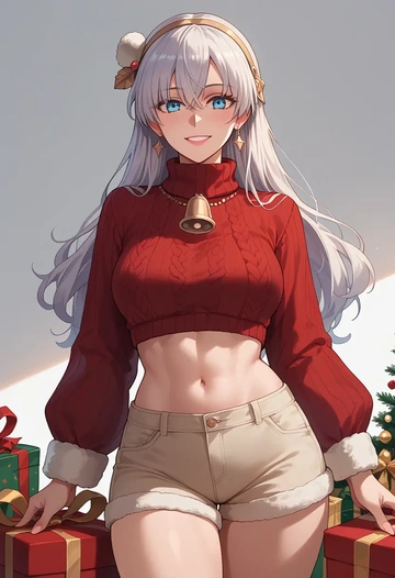 fate_(series),anastasia_(fate),Christmas,red velvet shorts,turtleneck sweater  - AI generated anime art