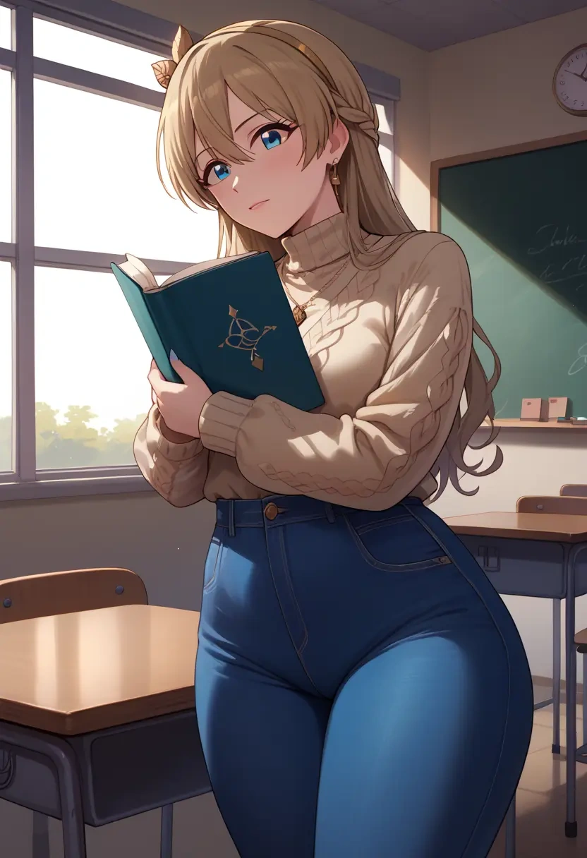 idolmaster,anastasia_(idolmaster),teacher, sweater, jeans shorts  - 