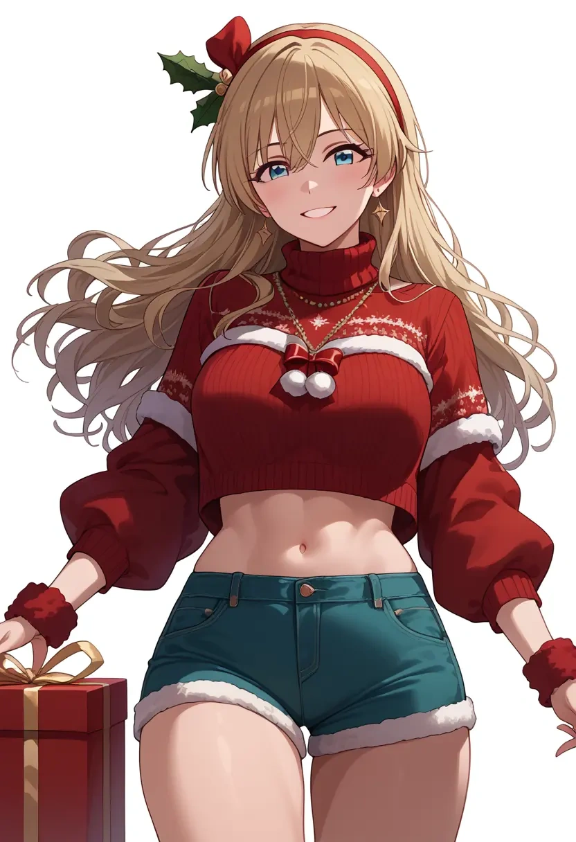 idolmaster,anastasia_(idolmaster),Christmas,red velvet shorts,turtleneck sweater  - 