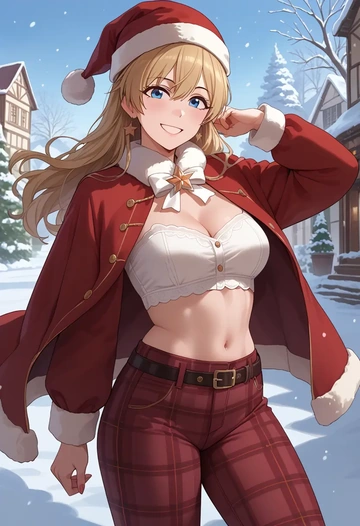 idolmaster,anastasia_(idolmaster),Christmas,plaid trousers  - AI generated anime art