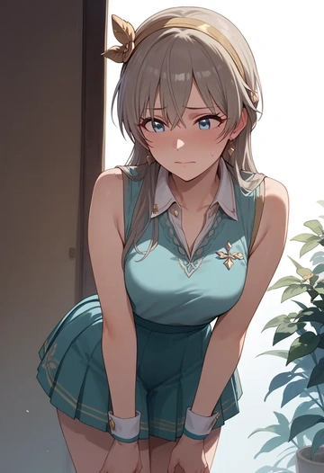 idolmaster,anastasia_(idolmaster),tennis dress,visor,trainers  - AI generated anime art