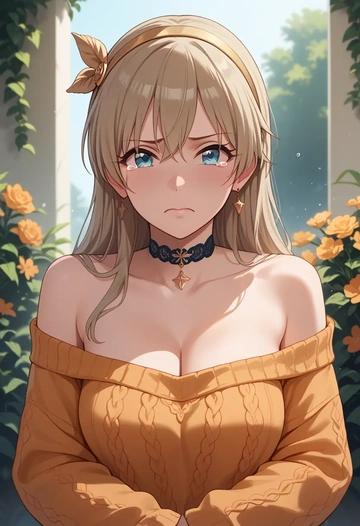 idolmaster,anastasia_(idolmaster),orange,sweater,choker  - AI generated anime art