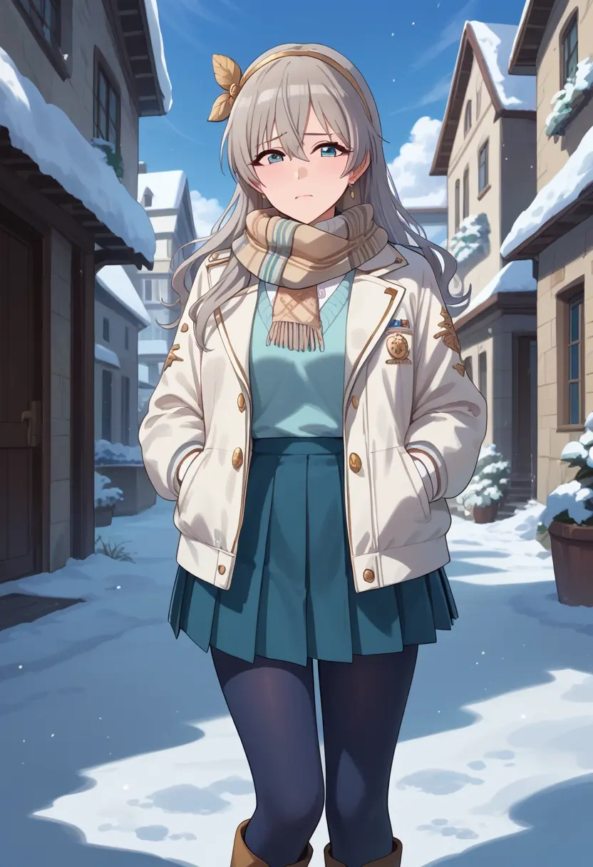 idolmaster,anastasia_(idolmaster),winter,student uniform,puffer jacket  - 