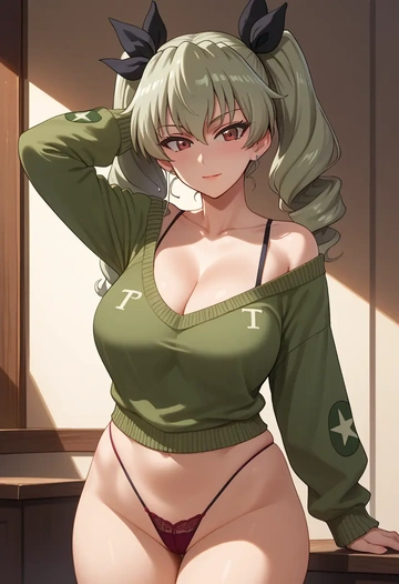 girls_und_panzer,anchovy_(girls_und_panzer),thong,sweater,sexy  - AI generated anime art