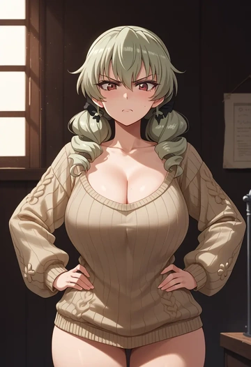 girls_und_panzer,anchovy_(girls_und_panzer),sweater  - AI generated anime art