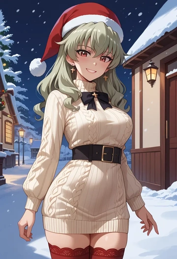 girls_und_panzer,anchovy_(girls_und_panzer),Christmas,sweater dress,stockings  - AI generated anime art