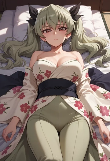 girls_und_panzer,anchovy_(girls_und_panzer),kimono,silk,wide-leg trousers  - AI generated anime art