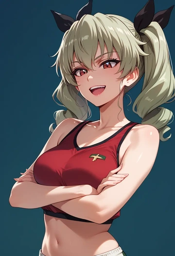 girls_und_panzer,anchovy_(girls_und_panzer),sports crop,high-waisted shorts  - AI generated anime art