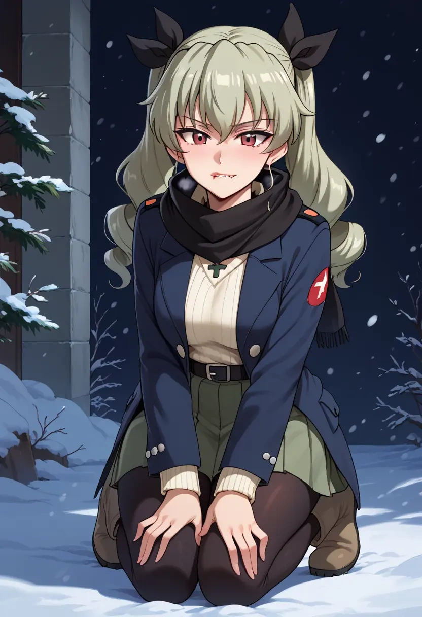 girls_und_panzer,anchovy_(girls_und_panzer),winter,student uniform,puffer coat  - 