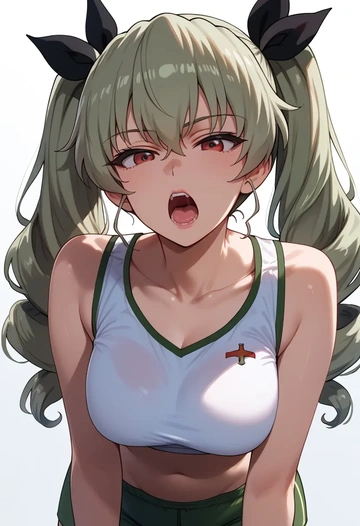 girls_und_panzer,anchovy_(girls_und_panzer),sports crop,high-waisted shorts  - AI generated anime art