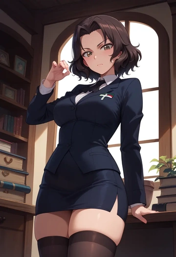 girls_und_panzer,andou_(girls_und_panzer),secretary, stockings  - AI generated anime art