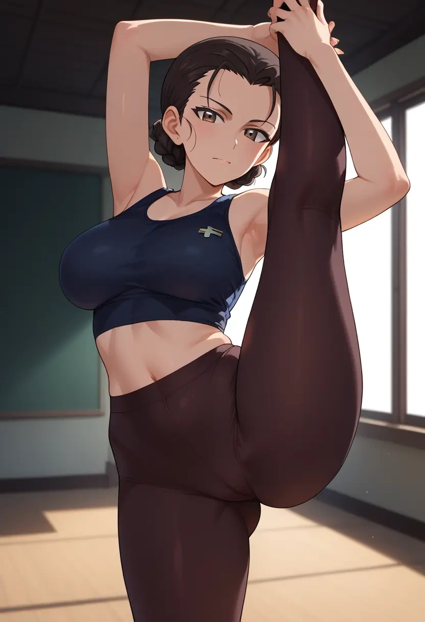 girls_und_panzer,andou_(girls_und_panzer),yoga, standing split,sexy,  - 