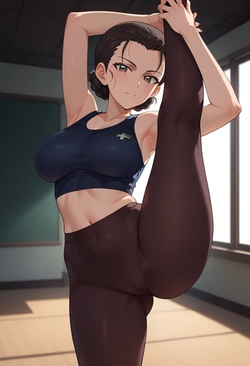 girls_und_panzer,andou_(girls_und_panzer),yoga, standing split,sexy,  - AI generated anime art