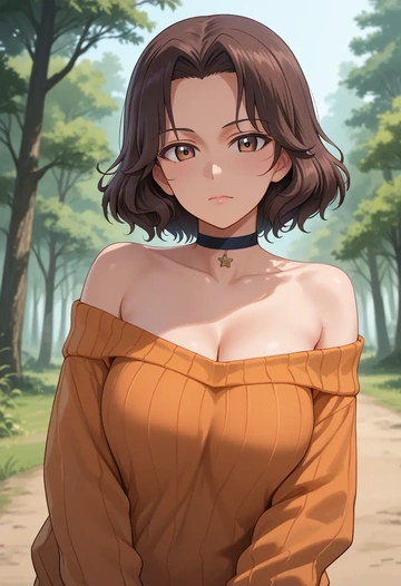 girls_und_panzer,andou_(girls_und_panzer),orange,sweater,choker  - AI generated anime art