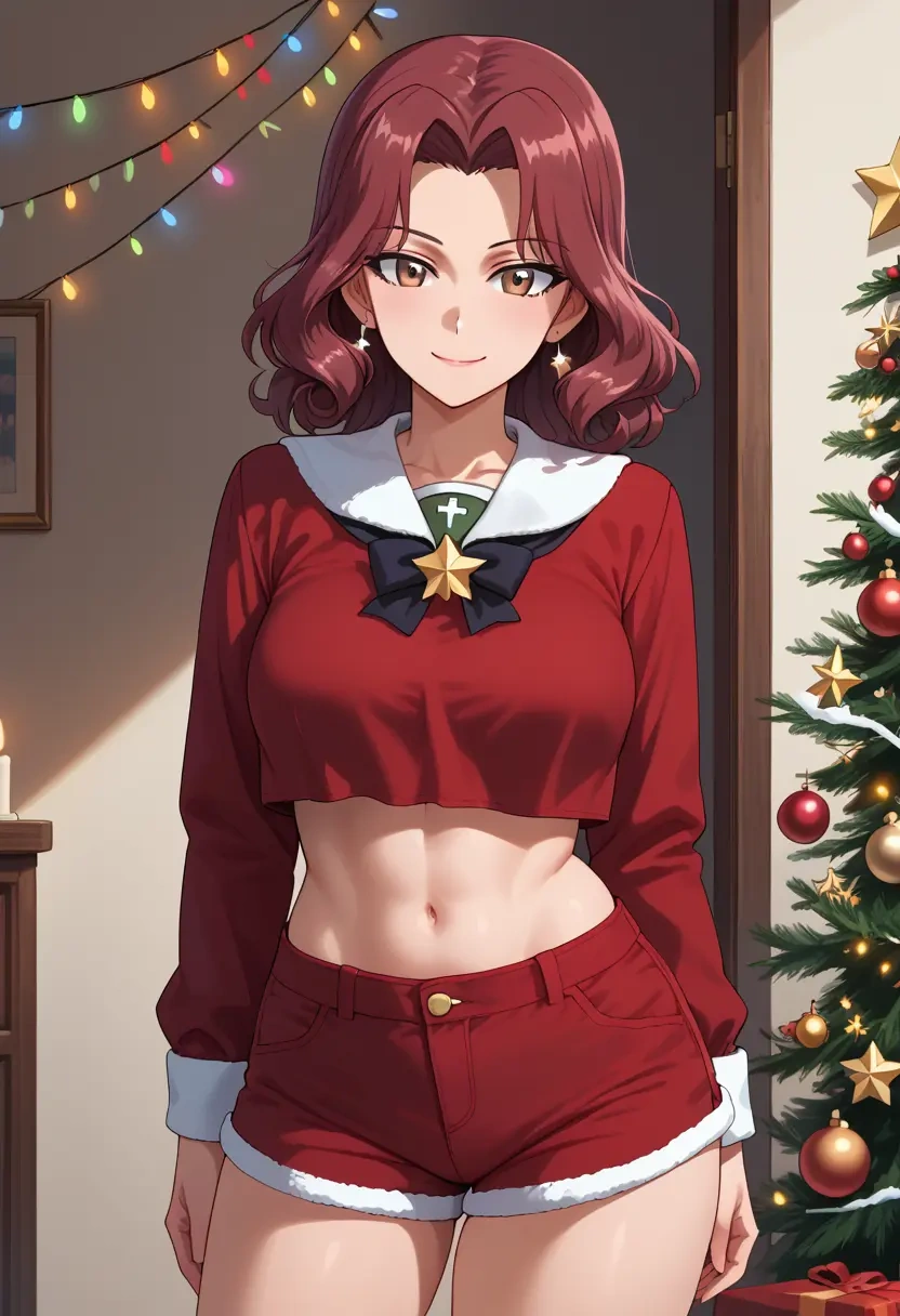 girls_und_panzer,andou_(girls_und_panzer),Christmas,red velvet shorts  - 