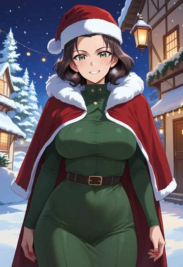 girls_und_panzer,andou_(girls_und_panzer),Christmas,dress  - AI generated anime art