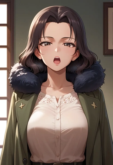 girls_und_panzer,andou_(girls_und_panzer),coat,fur-collar,tailored trousers  - AI generated anime art