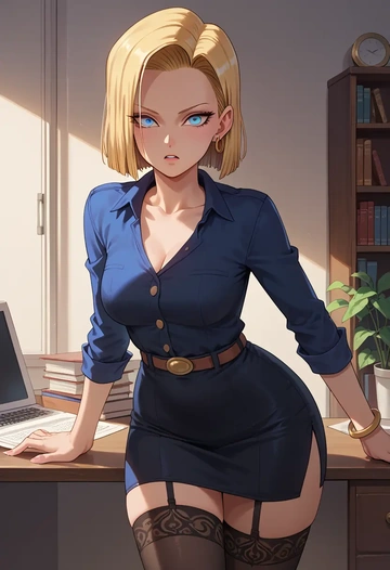 dragon_ball,android_18,secretary, stockings  - AI generated anime art