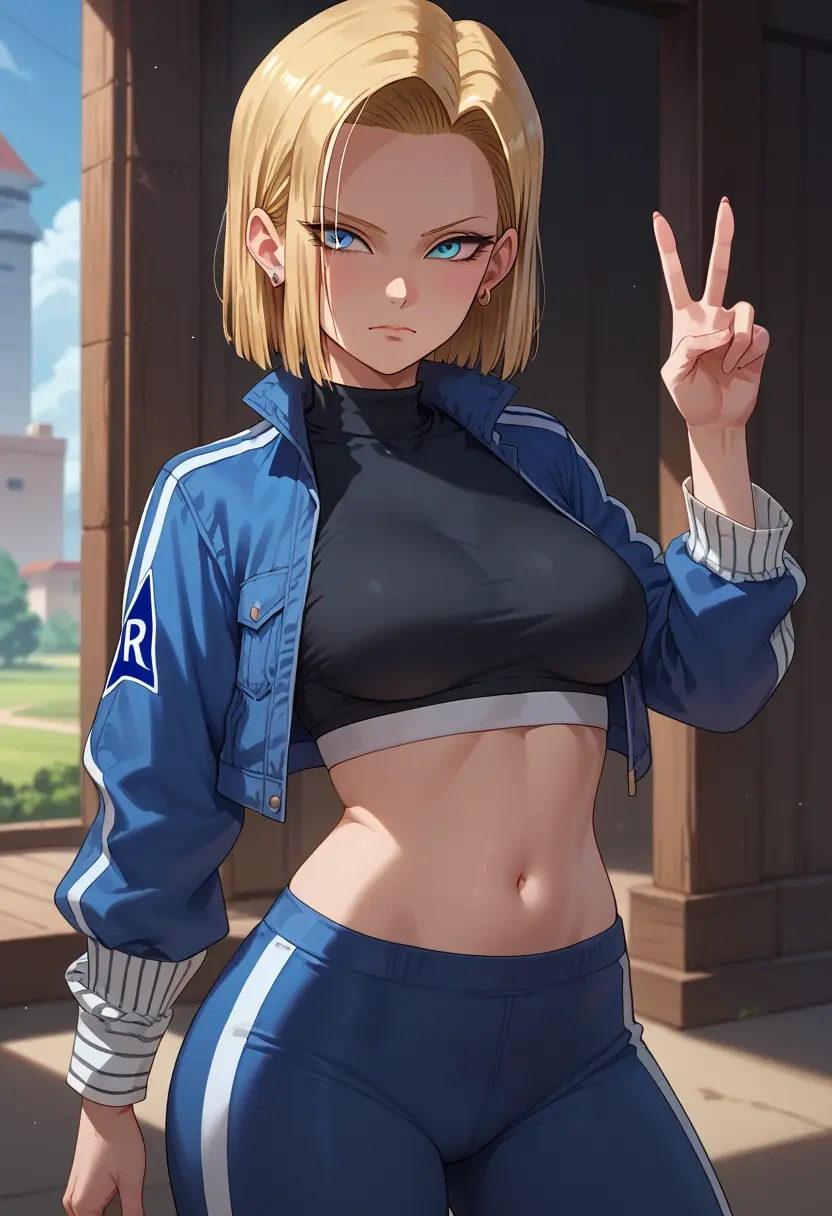 dragon_ball,android_18,athletic,track suit  - 