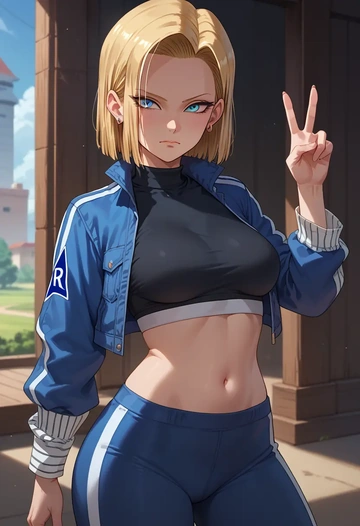 dragon_ball,android_18,athletic,track suit  - AI generated anime art