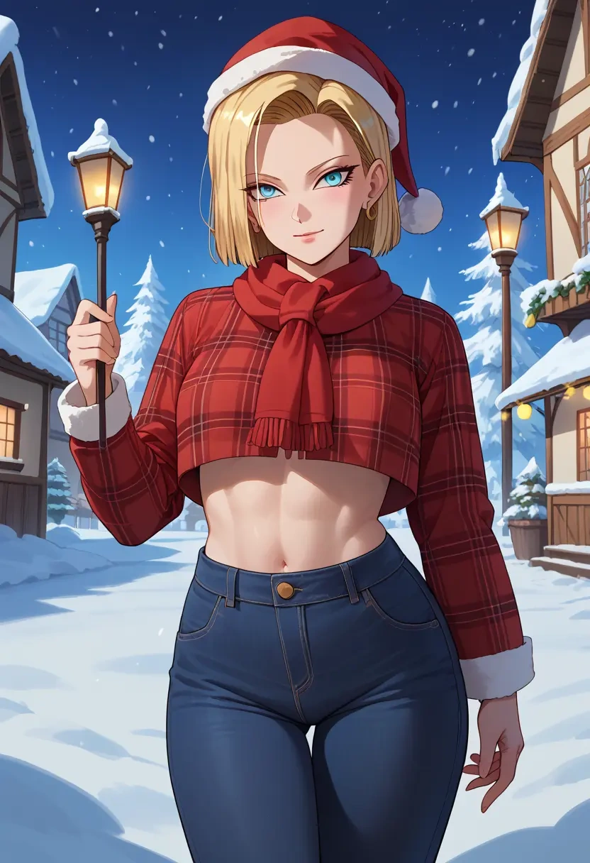 dragon_ball,android_18,Christmas,plaid trousers  - 