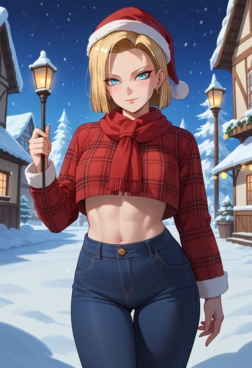 dragon_ball,android_18,Christmas,plaid trousers  - AI generated anime art