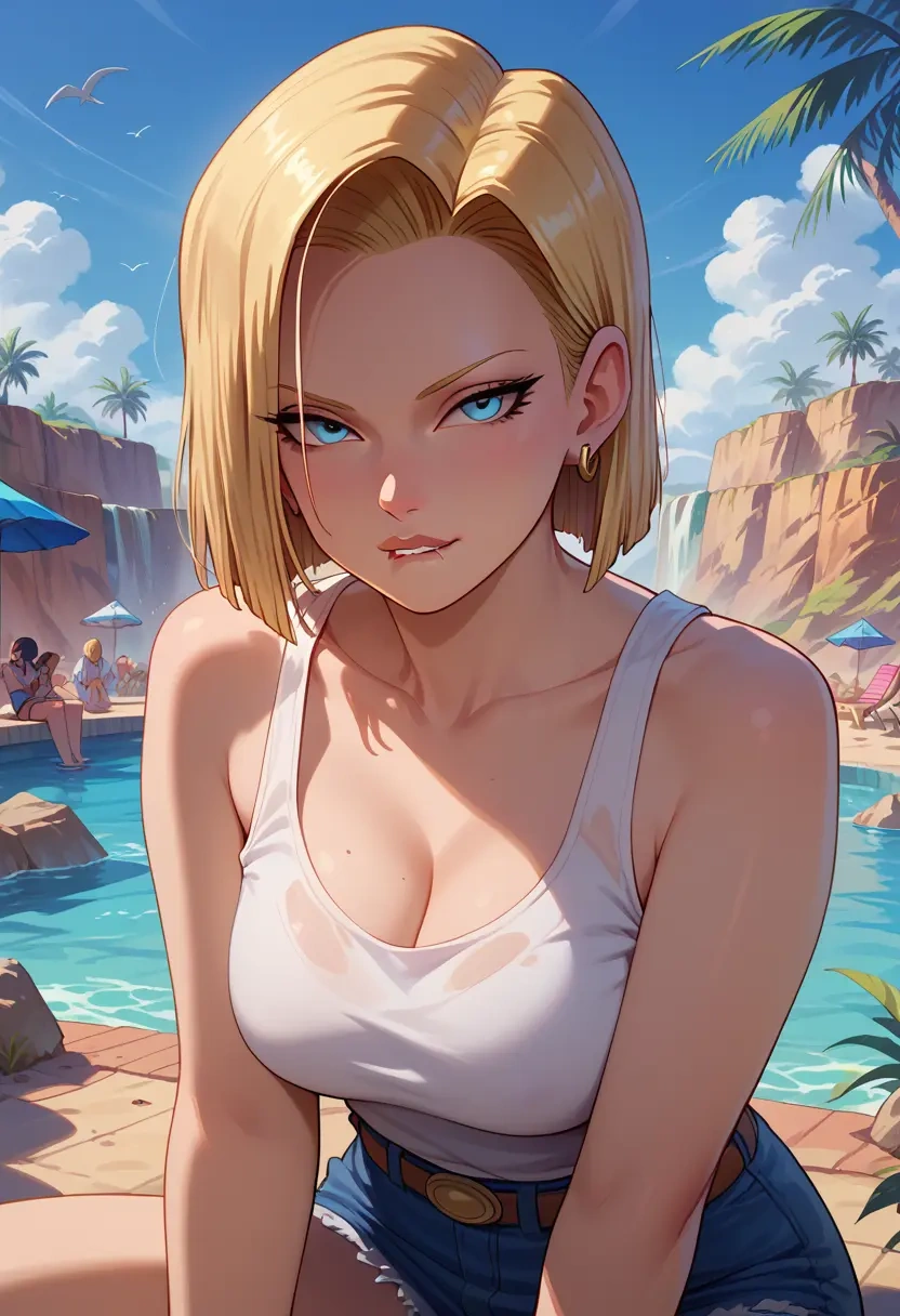 dragon_ball,android_18,tank top,mesh,cycling shorts  - 