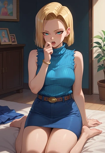 dragon_ball,android_18,turtleneck,knit,maxi skirt  - AI generated anime art