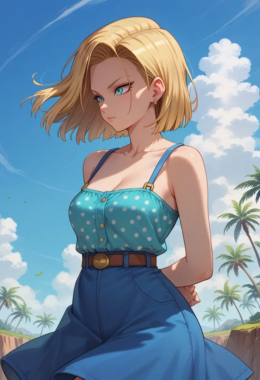 dragon_ball,android_18,silk slip dress,polka dots  - 