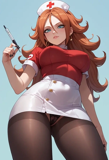 dragon_ball,android_21,nurse pantyhose,mini skirt, sexy  - AI generated anime art