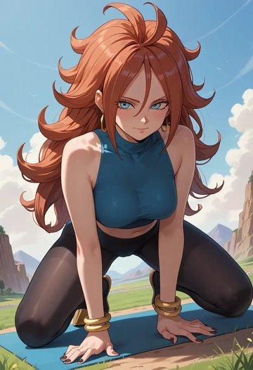 dragon_ball,android_21,leggings,yoga  - AI generated anime art