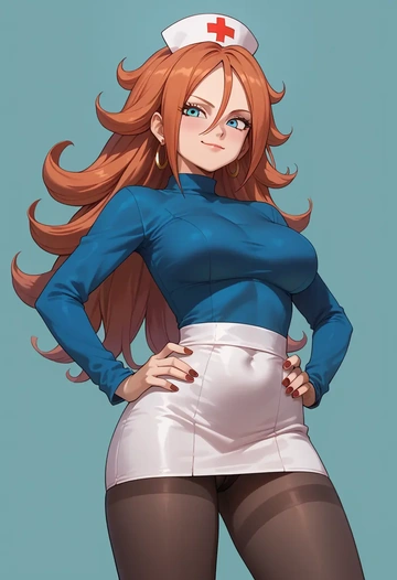 dragon_ball,android_21,nurse, pantyhose,mini skirt  - AI generated anime art