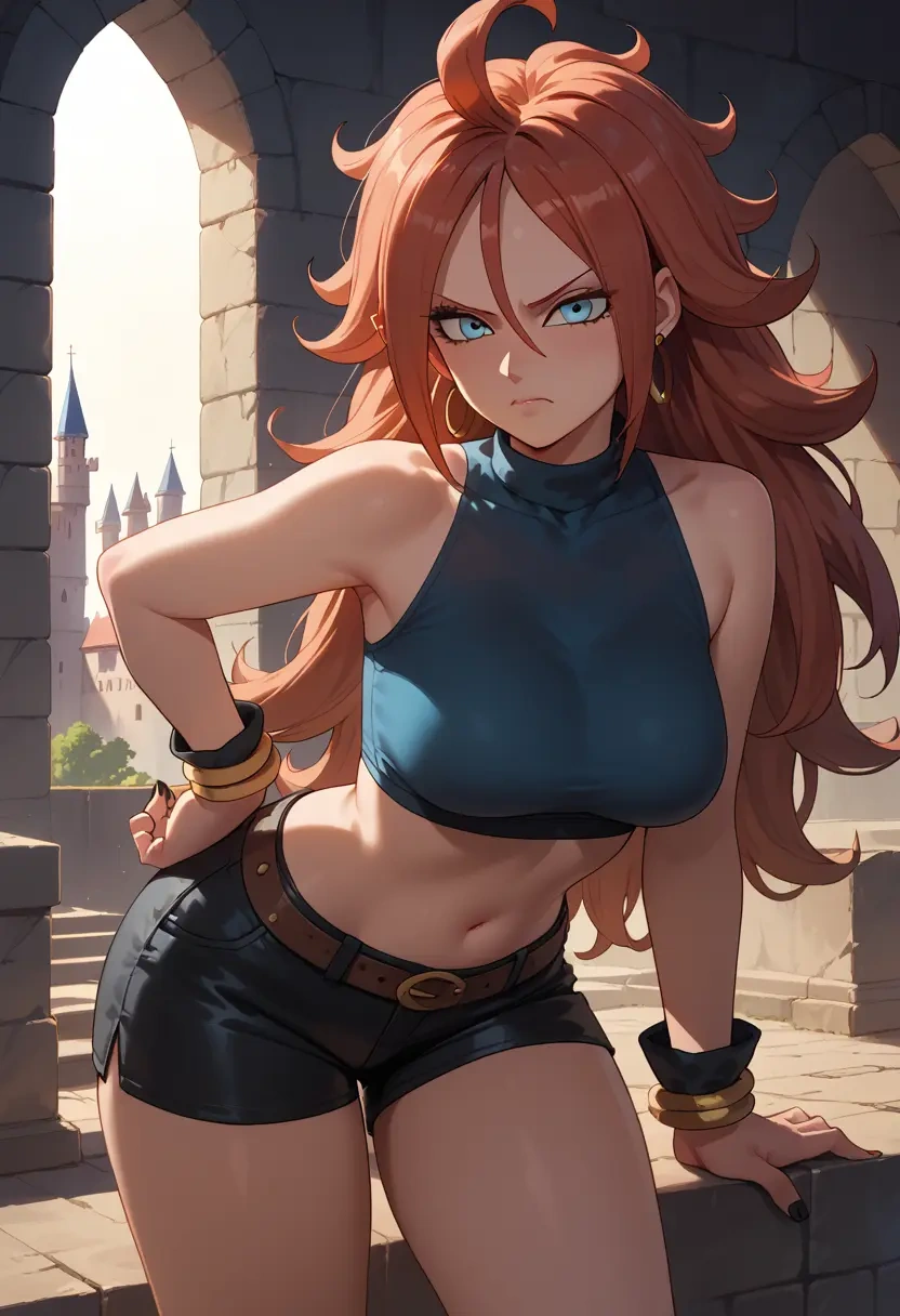 dragon_ball,android_21,leather,shorts,crop top  - 