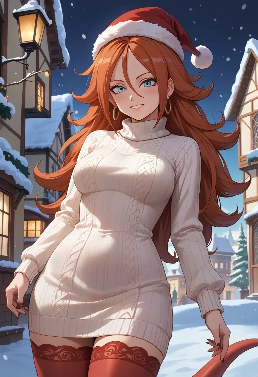 dragon_ball,android_21,Christmas,sweater dress,stockings  - 