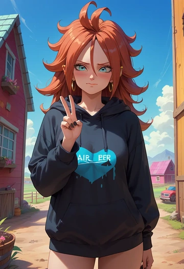 dragon_ball,android_21,oversized graphic hoodie,thigh-high socks,shorts  - AI generated anime art