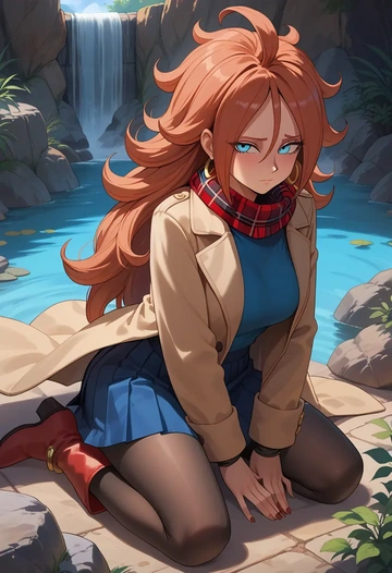 dragon_ball,android_21,winter,student uniform,fur-trimmed coat  - AI generated anime art