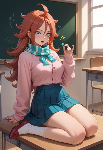 dragon_ball,android_21,spring,student uniform,light cardigan  - AI generated anime art